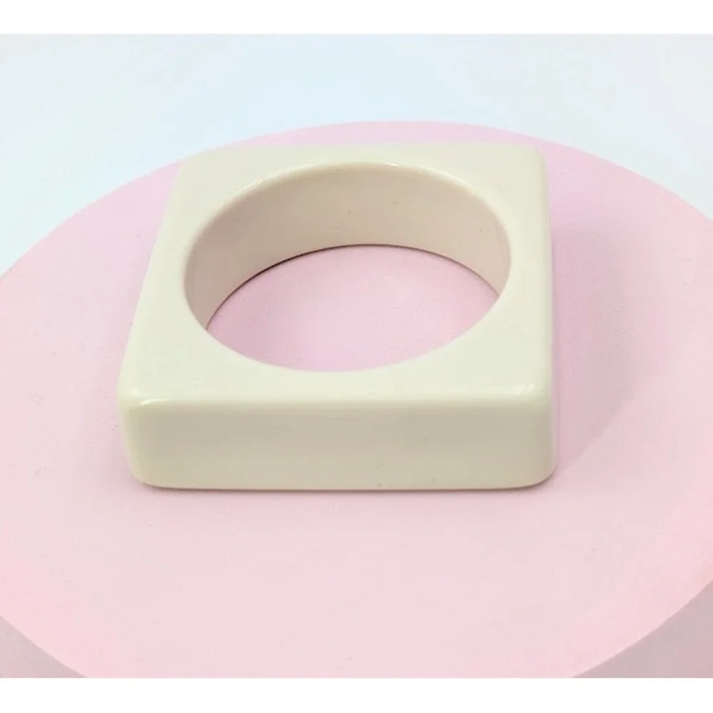 Vintage 80s Square‎ Bangle Bracelet Off White Chunky Geometric Statement